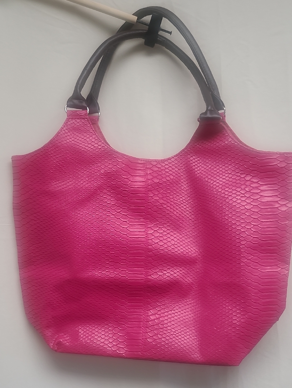 Neiman Marcus Hot Pink Python-Embossed Tote with brown Handles